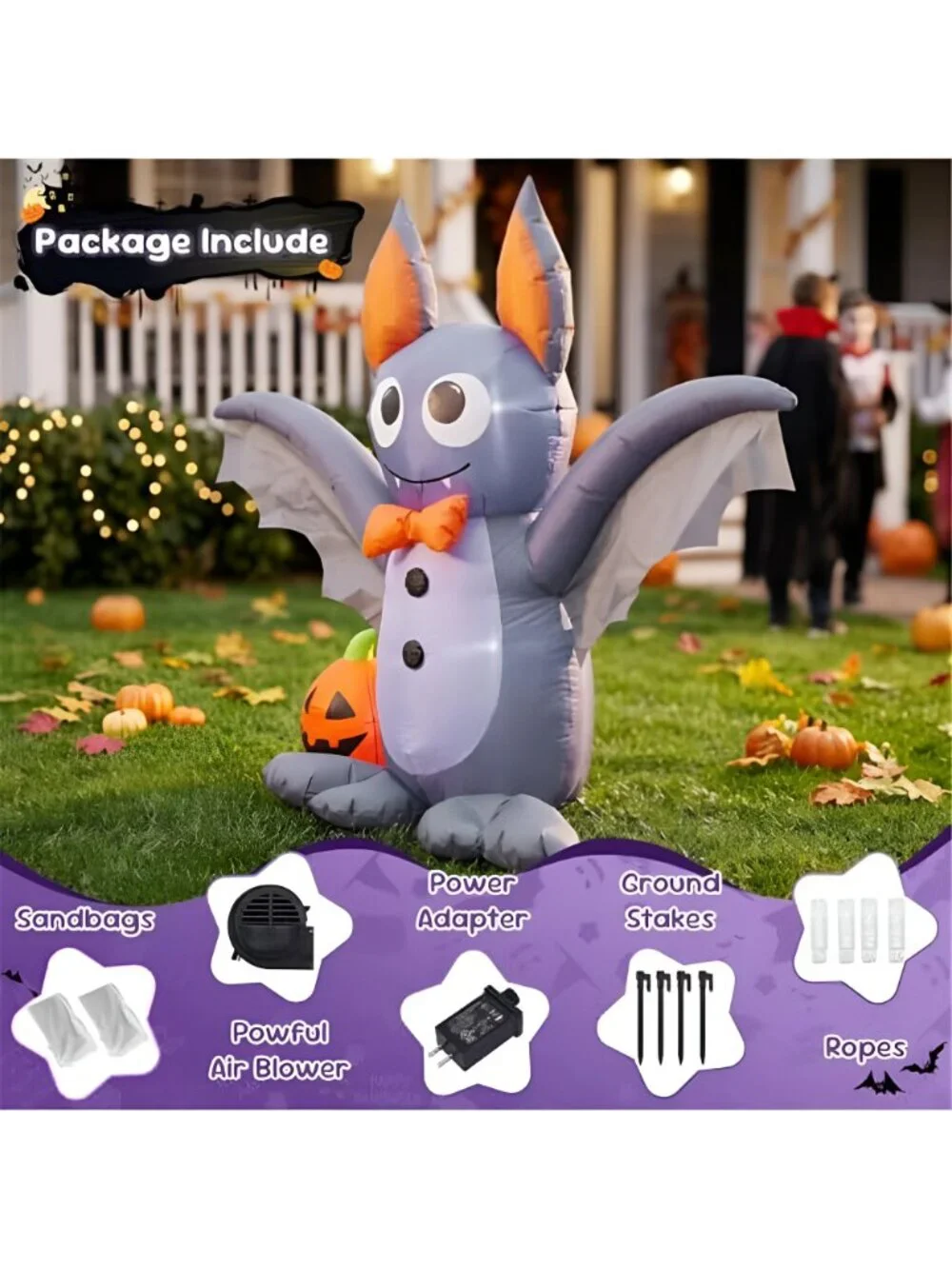 4ft Halloween Inflatable Bat, Lighted Halloween Yard Decor